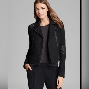 Vince Black Leather Trimmed Bouclé Moto Jacket